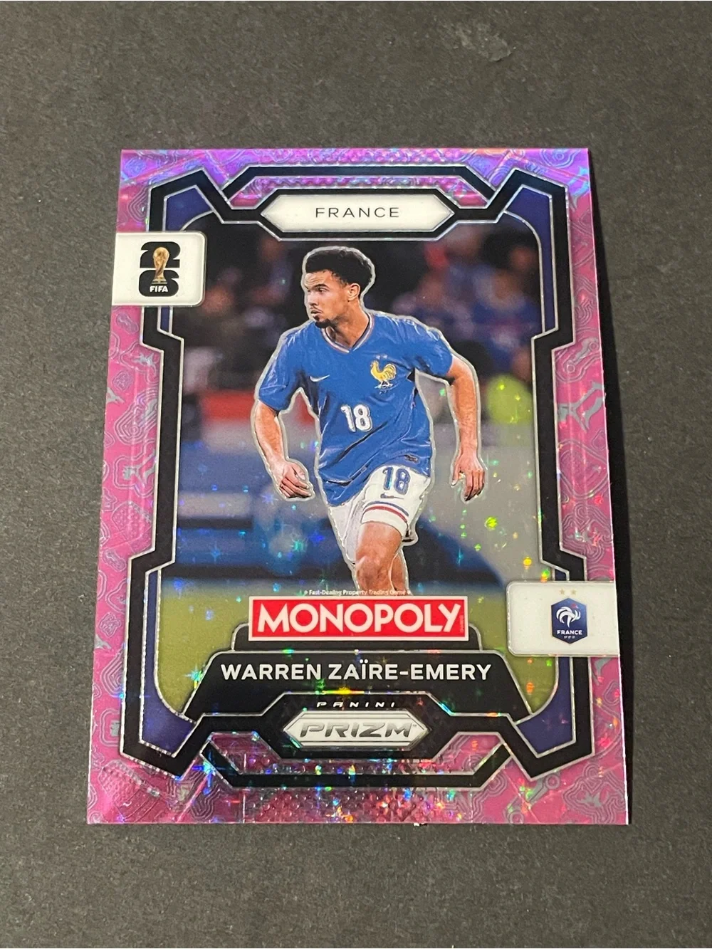 Warren Zaire Emery 2026 Prizm Monopoly World Cup Sparkle Pink Prizm France Card